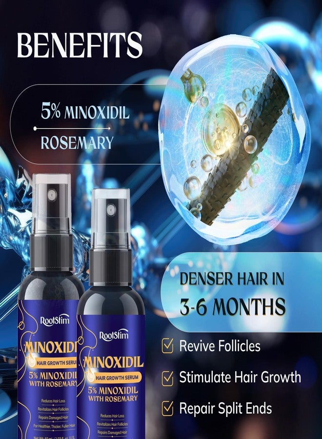 RootStim 5% Minoxidil Hair Growth for Men and Women: 2-Pack Extra Strength Minoxidil Hair Loss Treatment Serum with Rosemary for Faster Stronger Thicker Hair Growth - 60ML Each - Image 2